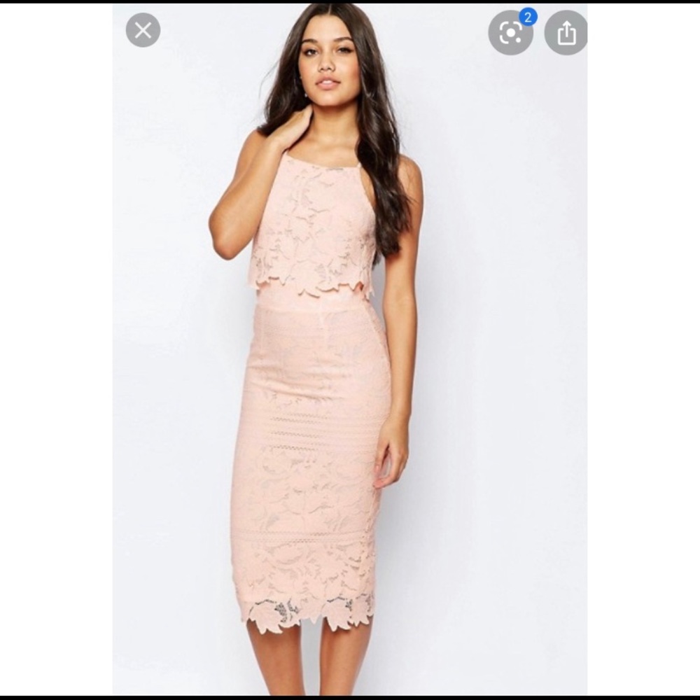 ASOS pink lace midi dress, size 2